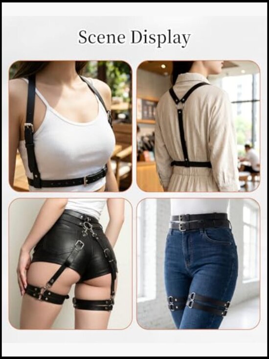 Leather Harness Set Women Gothic Punk Body Harness Adjustable Straps Cosplay main image 7
